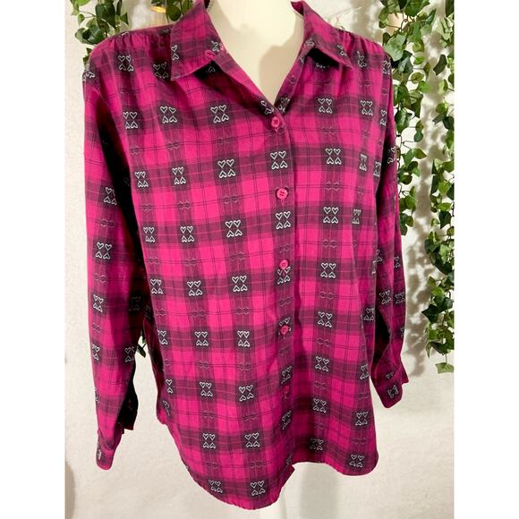 Vintage 90's Napa Valley Petites Women's Pink Black Heart Button Up Size Medium - Picture 5 of 12